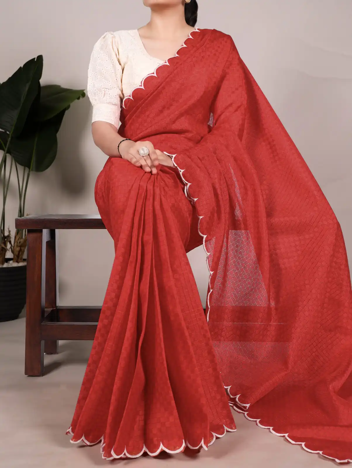 YNF 7105 Red Color Gadhawal Chex Arca Work Saree Casual, Wedding, Festive, Events . Expected Delivery  4-6 Working Days @1599/- only                                                                                | Sarees, Bollywood Sarees, Creative Sarees, Designer Sarees, Embroidered Sarees, Ethnic Saree, Modern Digital sarees, Party Wear Sarees