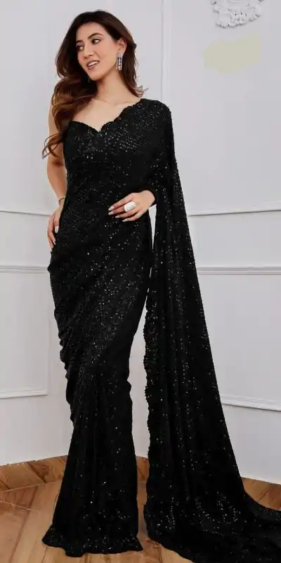 DF 3312 Red Color Faux Georgette 5mm Sequence Embroidery Work Saree Casual, Wedding, Festive, Events . Expected Delivery  4-6 Working Days @1899/- only                                                 | Sarees, Bollywood Sarees, Creative Sarees, Designer Sarees, Embroidered Sarees, Ethnic Saree, Modern Digital sarees, Party Wear Sarees