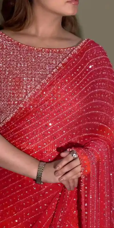 YNF 3452 Red Color Georgette Sequins Multy Embroidery Work Saree Casual, Wedding, Festive, Events . Expected Delivery  4-6 Working Days @1799/- only                                                                                | Sarees, Bollywood Sarees, Creative Sarees, Designer Sarees, Embroidered Sarees, Ethnic Saree, Modern Digital sarees, Party Wear Sarees