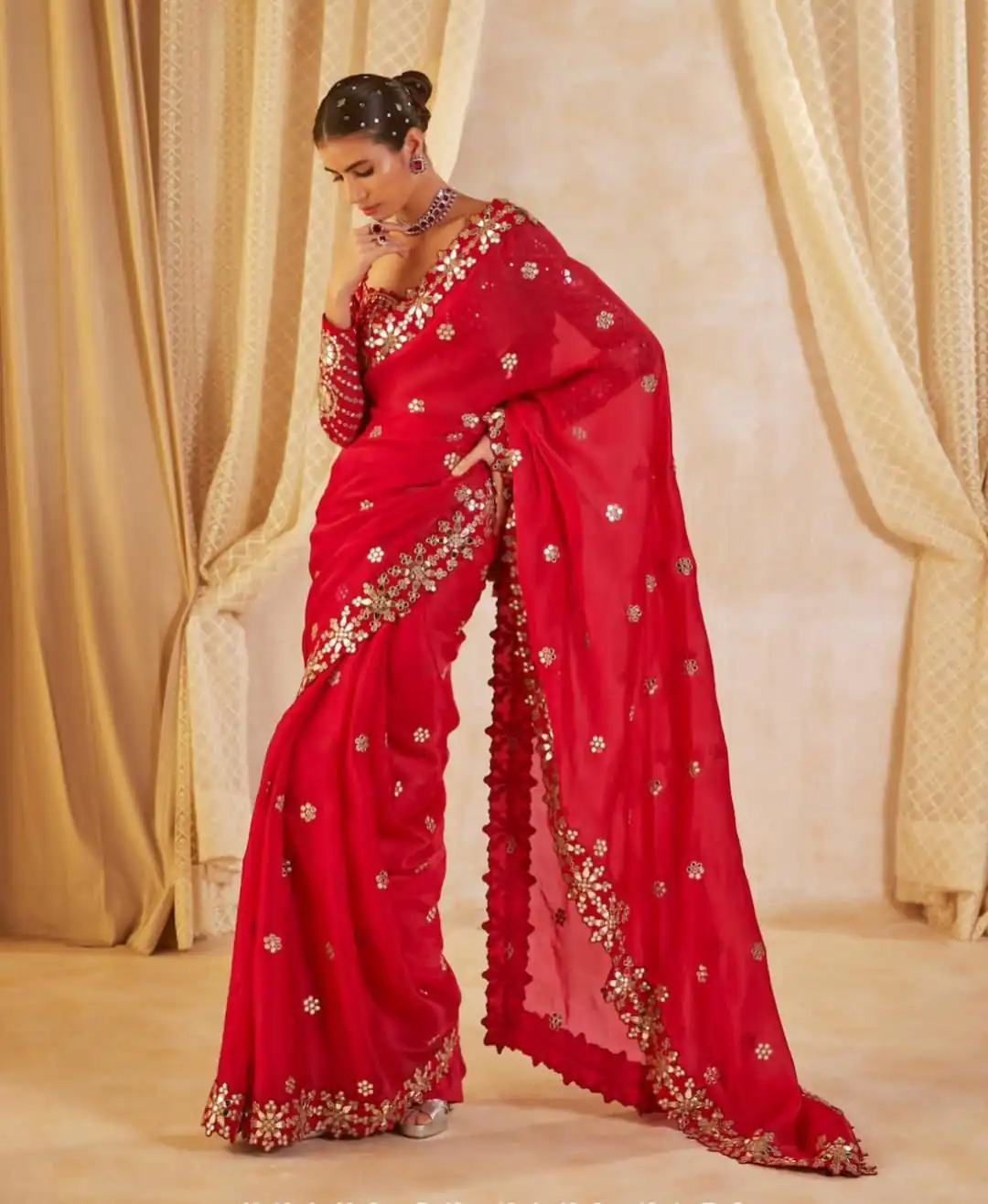 DF 3456 Red Color Heavy quality Faux Georgette Original Mirror Saree Casual, Wedding, Festive, Events . Expected Delivery  4-6 Working Days @2099/- only                                                                                | Sarees, Bollywood Sarees, Creative Sarees, Designer Sarees, Embroidered Sarees, Ethnic Saree, Modern Digital sarees, Party Wear Sarees