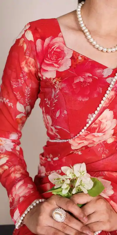 YNF 7010 Red Color Weightless Marbal Floral Printed Pearl Lace Saree Casual, Wedding, Festive, Events . Expected Delivery  4-6 Working Days @1599/- only                                                                                | Sarees, Bollywood Sarees, Creative Sarees, Designer Sarees, Embroidered Sarees, Ethnic Saree, Modern Digital sarees, Party Wear Sarees