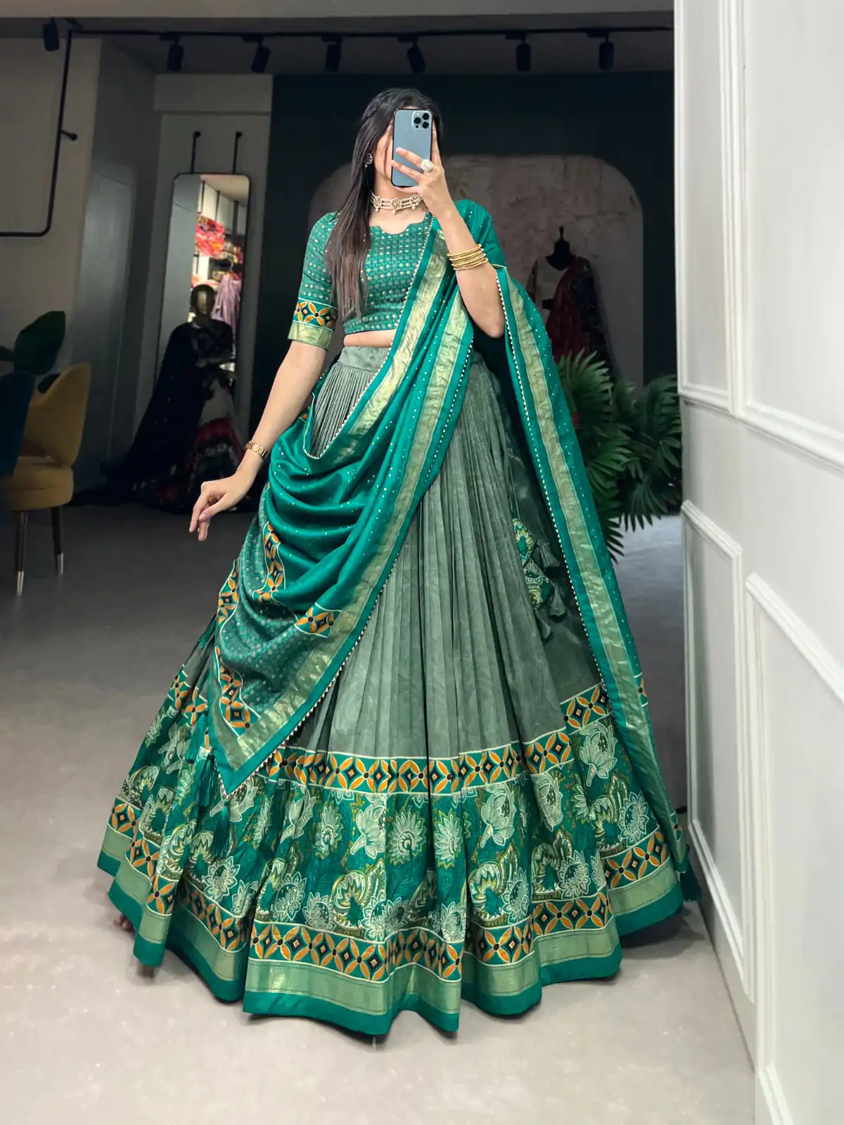 LNB 1210 Sea Green Color Tasar Silk Floral Print With Foil Print Lehenga Choli Wedding, Party, Festive, Events Etc. Delivery 4-6 Working Days Rs 2499 | Lehenga, Bollywood Lehenga, Creative Lehenga, Designer Lehenga, Embroidered Lehenga, Party Wear Lehenga