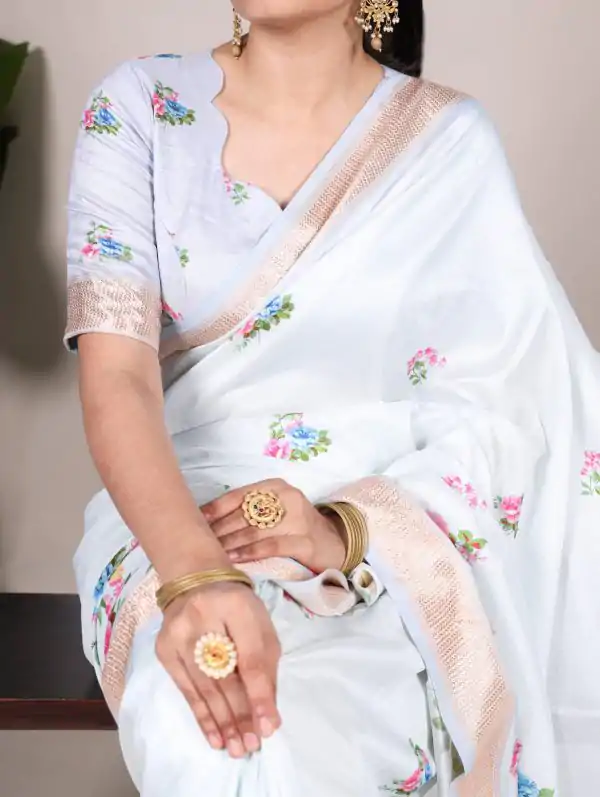 YNF 7015 Sky Blue Color Tussar Silk With Viscose Border Printed Saree Casual, Wedding, Festive, Events . Expected Delivery  4-6 Working Days @1699/- only                                                                                | Sarees, Bollywood Sarees, Creative Sarees, Designer Sarees, Embroidered Sarees, Ethnic Saree, Modern Digital sarees, Party Wear Sarees