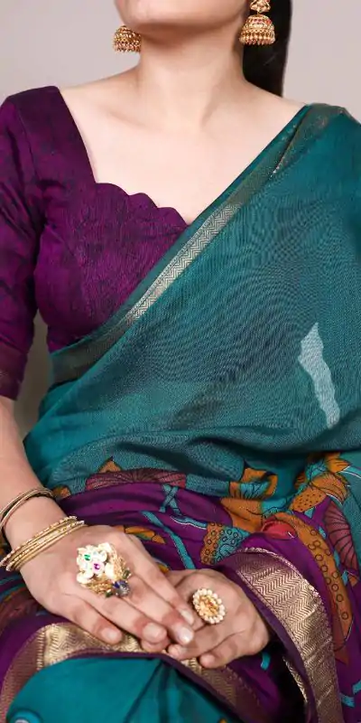 YNF 7036 Teal Color Polyester Chanderi Printed Zari Weaving Work Saree Casual, Wedding, Festive, Events . Expected Delivery  4-6 Working Days @1499/- only                                                                                | Sarees, Bollywood Sarees, Creative Sarees, Designer Sarees, Embroidered Sarees, Ethnic Saree, Modern Digital sarees, Party Wear Sarees