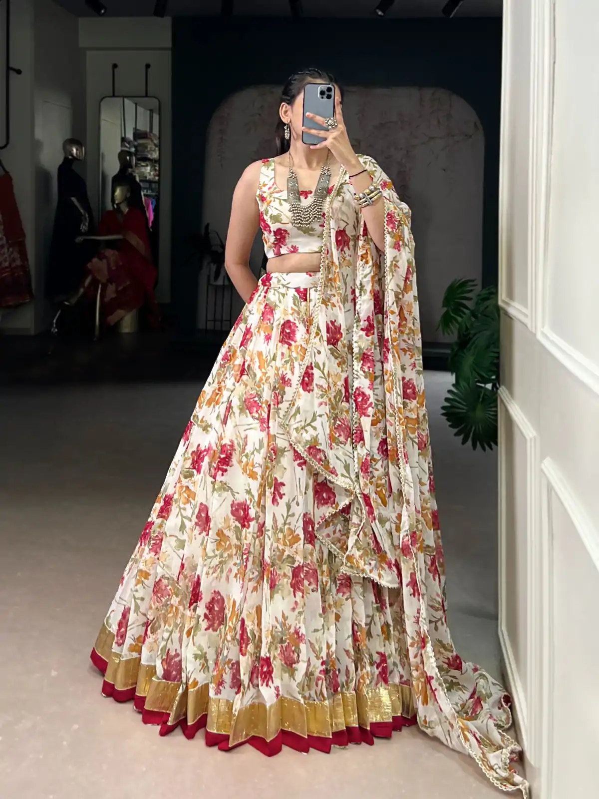 LNB 1672 White Color Chiffon Floral Print Foil Print Embossed Design Lehenga Choli Wedding, Party, Festive, Events Etc. Delivery 4-6 Working Days Rs 3499 | Lehenga, Bollywood Lehenga, Creative Lehenga, Designer Lehenga, Embroidered Lehenga, Party Wear Lehenga