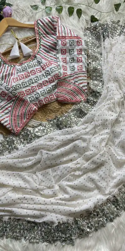 DF 3453 White Color Faux Georgette 5mm Sequence Work Casual, Wedding, Festive, Events . Expected Delivery 4-6 Working Days @2099/- only | Sarees, Bollywood Sarees, Creative Sarees, Designer Sarees, Embroidered Sarees, Ethnic Saree, Modern Digital sarees, Party Wear Sarees