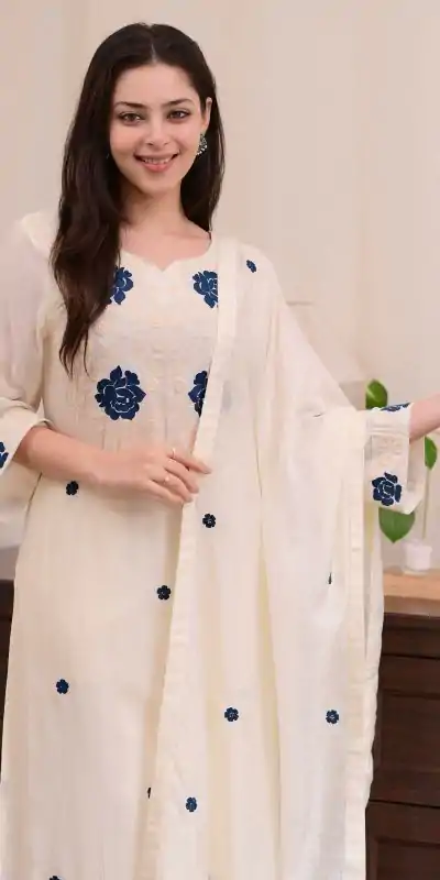 BE 382 White Color Roman Silk Embroidery Work Salwar Suit Casual, Wedding, Festive, Events . Expected Delivery  4-6 Working Days @1949/- only      | Jump Suits, Tops & Bottoms, Track Suits, Salwar suit, Casual Suits, Creative suits, Designer Suits, Palazzo Suits, Party Wear Suits, Patiala Suits, Straight Suits, Trendy Wear