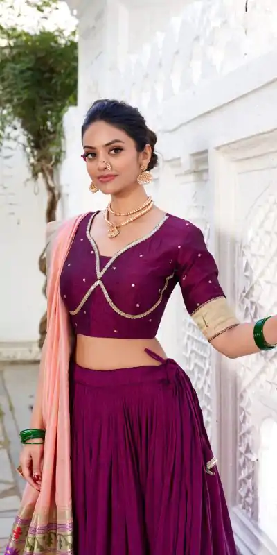 LNB 2016 Wine Color Vichitra Silk Plain with Paithni lace border Lehenga Choli Wedding, Party, Festive, Events Etc. Delivery 4-6 Working Days Rs 2999 | Lehenga, Bollywood Lehenga, Creative Lehenga, Designer Lehenga, Embroidered Lehenga, Party Wear Lehenga