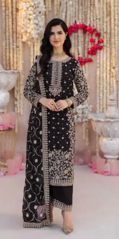 SRK 5238 Black Faux Georgette With 5mm Embroidery Sequence Work with Beads Work Wedding, Party, Festive, Events, 4-6 Working Days At 2399 | Jump Suits, Salwar suit, Casual Suits, Creative suits, Designer Suits, Palazzo Suits, Party Wear Suits, Patiala Suits, Straight Suits