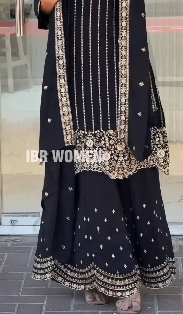 Black Fox Georgette Thread Work Salwar Suit - Image 3
