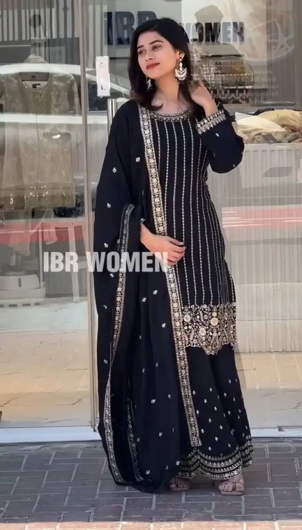 Black Fox Georgette Thread Work Salwar Suit - Image 2