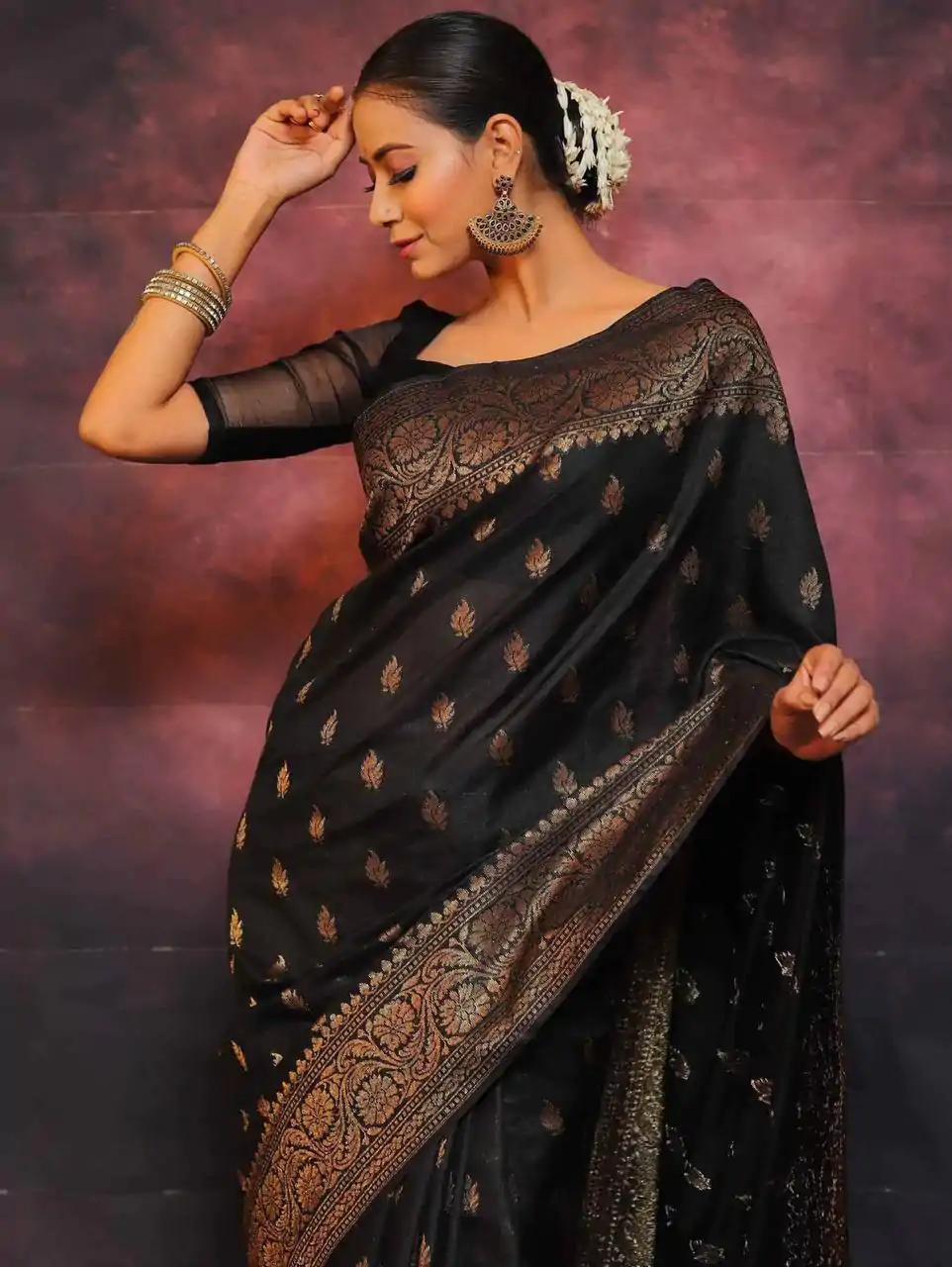 KP 6010 Black Soft Lichi Silk Jacquard Saree Perfect for Wedding, Party, Traditional Day, Family Gatherings, Sangeet . Grab it for ₹1349. Delivery 4-6 W | Sarees, Bollywood Sarees, Creative Sarees, Designer Sarees, Embroidered Sarees, Ethnic Saree, Modern Digital sarees, Party Wear Sarees