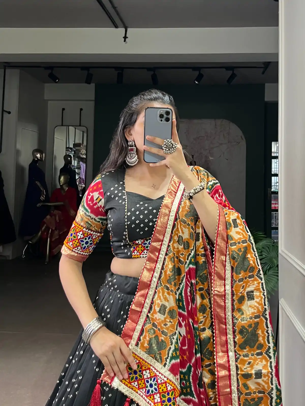 LNB 1734 Black Tasar Silk Gamthi Work With MirrorWork Lehenga Choli Introductory Price ₹2999. Delivery 4-6 Working Days. Shop now. | Lehenga, Bollywood Lehenga, Creative Lehenga, Designer Lehenga, Embroidered Lehenga, Party Wear Lehenga