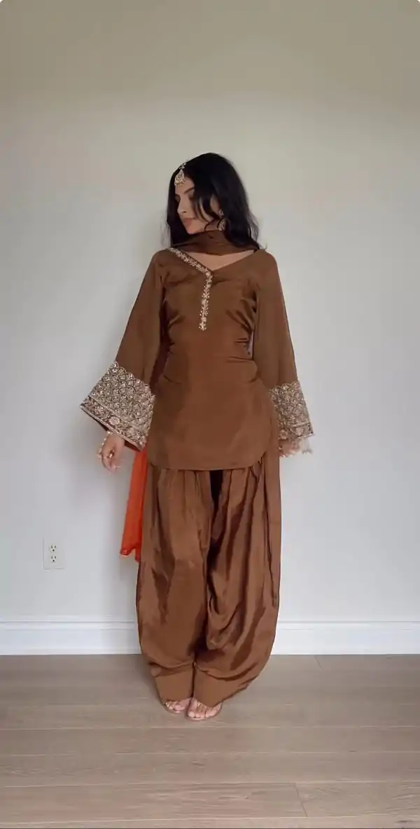 NSR 854 Brown Natural Satin Silk Sequence Work with Lace Work & Embroidery Work Salwaar Suit Now at just ₹1799. Delivery 4-6 Working Days. Shop now. | Jump Suits, Salwar suit, Casual Suits, Creative suits, Designer Suits, Palazzo Suits, Party Wear Suits, Patiala Suits, Straight Suits