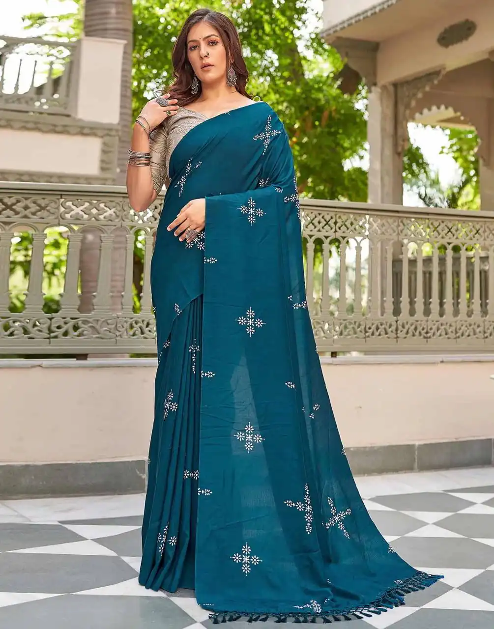 BT 1104 Firozi Natural silk with Thread Embroidery & Embroidery Work Saree . Now at just ₹1549. Delivery 4-6 Working Days. Shop now. | Sarees, Bollywood Sarees, Creative Sarees, Designer Sarees, Embroidered Sarees, Ethnic Saree, Modern Digital sarees, Party Wear Sarees