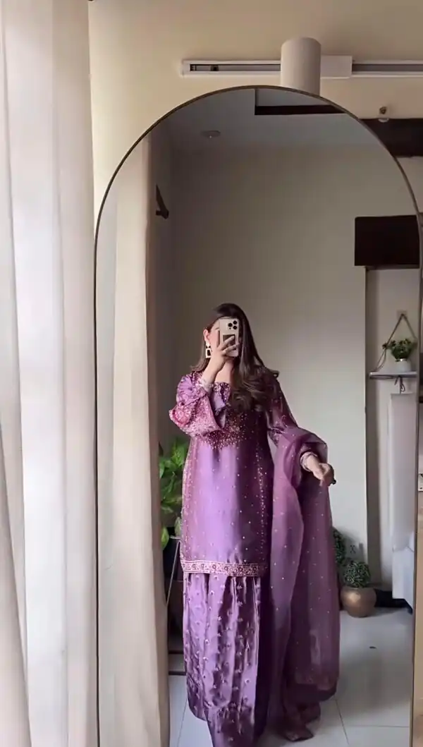 NSR 849 Lavender Chinnon Silk Salwar Suit Perfect for Wedding, Party, Baisakhi, Anniversary, Housewarming . Available at ₹1999 only. Delivery 4-6 | Jump Suits, Salwar suit, Casual Suits, Creative suits, Designer Suits, Palazzo Suits, Party Wear Suits, Patiala Suits, Straight Suits