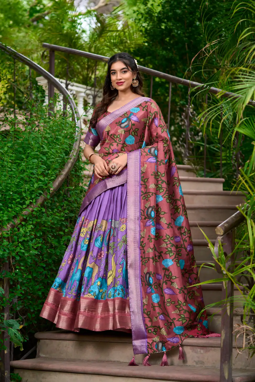 LNB 1222 Lavender Dola Silk With Kalamkari Print & Zari Work Lehenga Choli . Grab it for ₹1899. Delivery 4-6 Working Days. Shop now. | Lehenga, Bollywood Lehenga, Creative Lehenga, Designer Lehenga, Embroidered Lehenga, Party Wear Lehenga