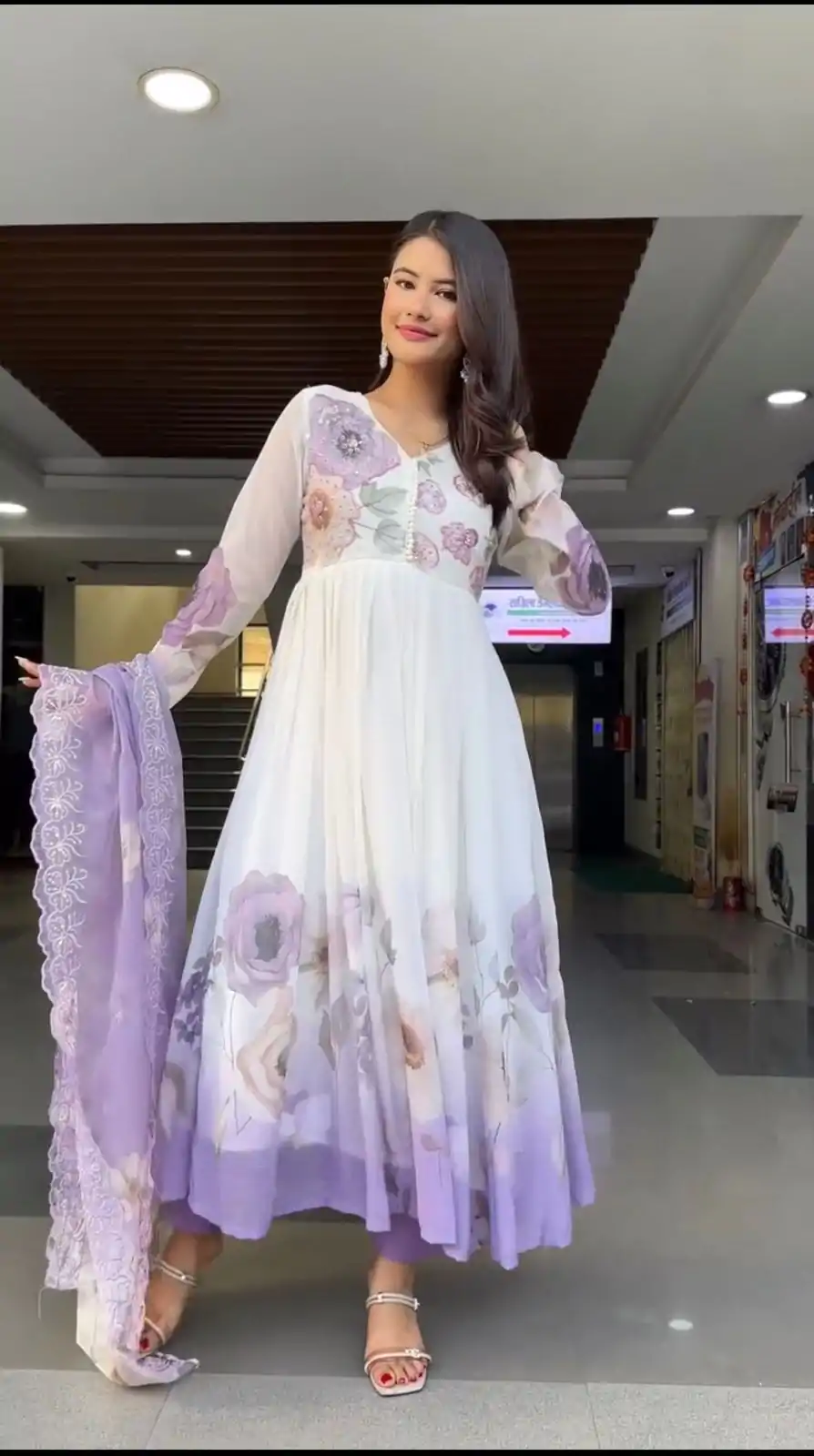 SR 1686 Lavender Faux Georgette With Embroidery Sequence Work With Fully Flair Gown Perfect for Wedding, Party, 4-6 Working Days At 2049 Only | Gowns, Bollywood Gowns, Creative Gowns, Designer Gowns, Embroidered Gowns, Party Wear Gowns