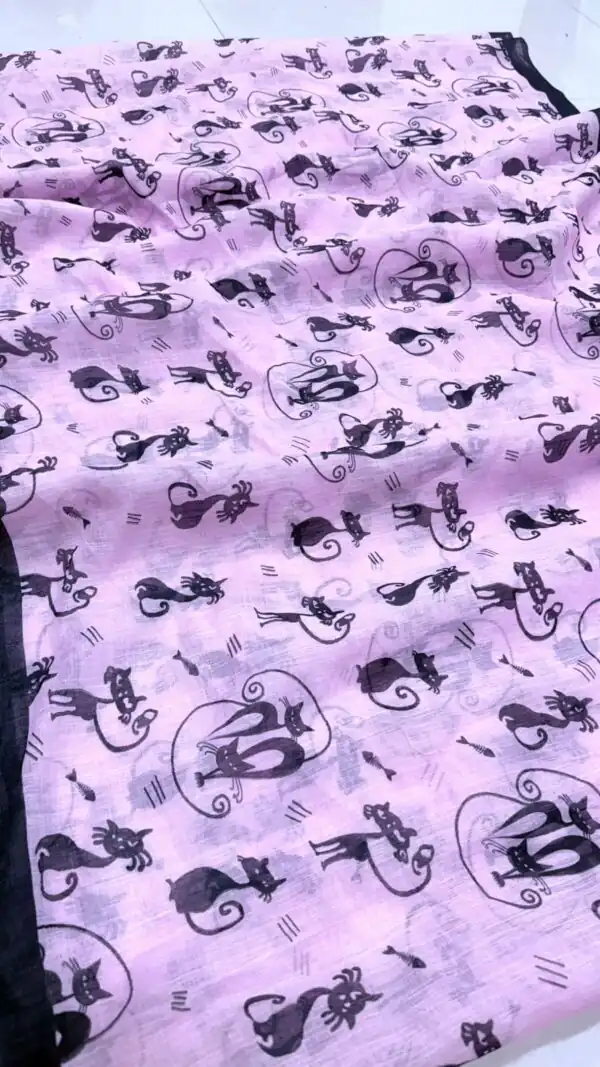 Lavender Soft Cotton Digital Print Lace Work Saree - Image 5