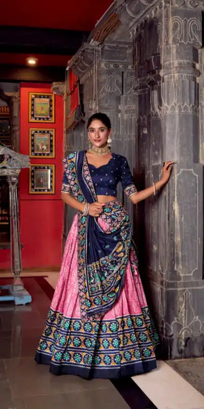 Light Pink Tasar Silk Sequins Embroidery Work Lehenga Choli