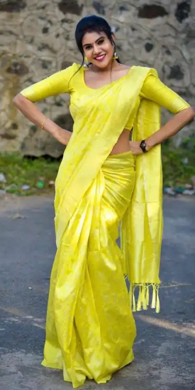 KP 1073 Light Yellow Soft Lichi Silk Saree Perfect for Wedding, Party, Sangeet, Ethnic Day, Festival Celebrations Get it for ₹1399. Delivery 4-6 Working Da | Sarees, Bollywood Sarees, Creative Sarees, Designer Sarees, Embroidered Sarees, Ethnic Saree, Modern Digital sarees, Party Wear Sarees