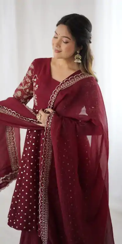 ZSR 3134 Maroon Maroon Crunchy Silk Salwar Suit Perfect for Wedding, Party, Sangeet, Anniversary, Housewarming Introductory Price ₹2399. Delivery 4-6 | Jump Suits, Salwar suit, Casual Suits, Creative suits, Designer Suits, Palazzo Suits, Party Wear Suits, Patiala Suits, Straight Suits