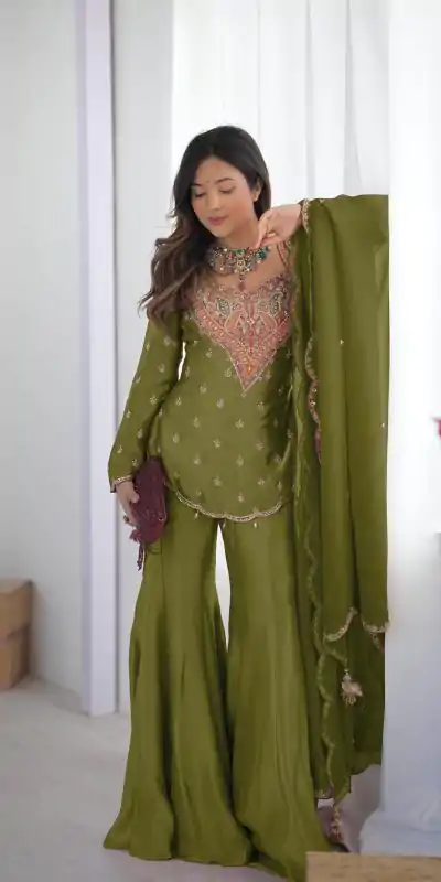 NSR 852 Mehandi Simar Silk With Embroidery Work with Full Sleeve Salwar Suit in . Now at just ₹2099. Delivery 4-6 Working Days. Shop n | Jump Suits, Salwar suit, Casual Suits, Creative suits, Designer Suits, Palazzo Suits, Party Wear Suits, Patiala Suits, Straight Suits