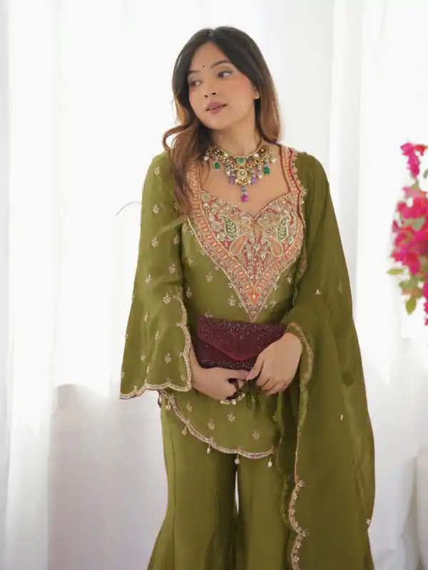 NSR 852 Mehandi Simar Silk With Embroidery Work with Full Sleeve Salwar Suit in . Now at just ₹2099. Delivery 4-6 Working Days. Shop n | Jump Suits, Salwar suit, Casual Suits, Creative suits, Designer Suits, Palazzo Suits, Party Wear Suits, Patiala Suits, Straight Suits