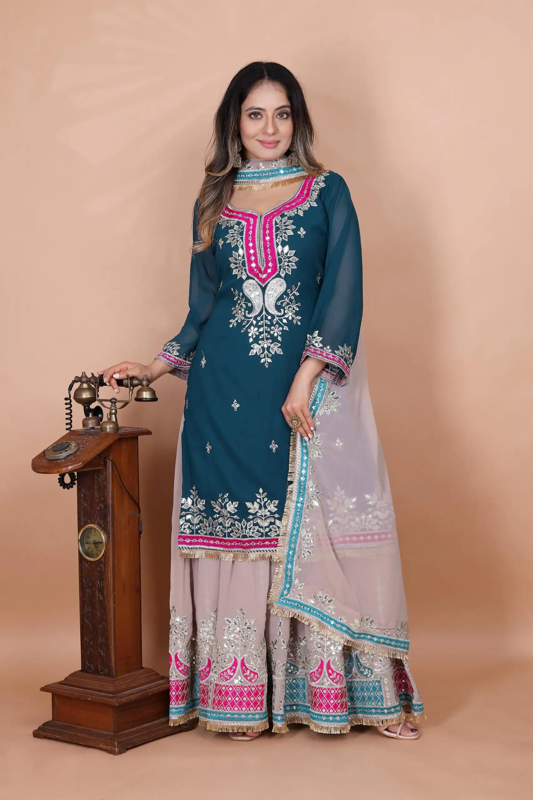 SRK 5260 Pink Faux Georgette With 5mm Embroidery Sequence Work Perfect for Wedding, Party, Karwa Chauth, Ethnic Day, Baisakhi Beast Price At 2149/- Only | Jump Suits, Salwar suit, Casual Suits, Creative suits, Designer Suits, Palazzo Suits, Party Wear Suits, Patiala Suits, Straight Suits