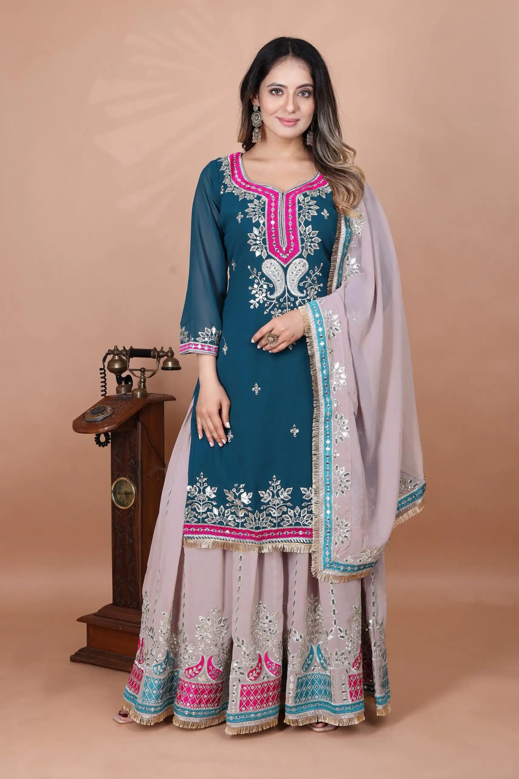 SRK 5260 Pink Faux Georgette With 5mm Embroidery Sequence Work Perfect for Wedding, Party, Karwa Chauth, Ethnic Day, Baisakhi Beast Price At 2149/- Only | Jump Suits, Salwar suit, Casual Suits, Creative suits, Designer Suits, Palazzo Suits, Party Wear Suits, Patiala Suits, Straight Suits