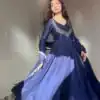 VLM 238 Navy Blue in Star Georgette. Lace Work Gown Wedding, Party, Festive, Events at ₹1999 only. Delivery 4-6 Working Days. Shop now. | Gowns, Bollywood Gowns, Creative Gowns, Designer Gowns, Embroidered Gowns, Party Wear Gowns