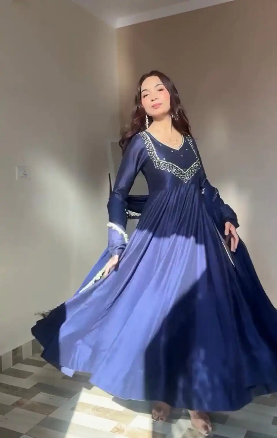 VLM 238 Navy Blue in Star Georgette. Lace Work Gown Wedding, Party, Festive, Events at ₹1999 only. Delivery 4-6 Working Days. Shop now. | Gowns, Bollywood Gowns, Creative Gowns, Designer Gowns, Embroidered Gowns, Party Wear Gowns