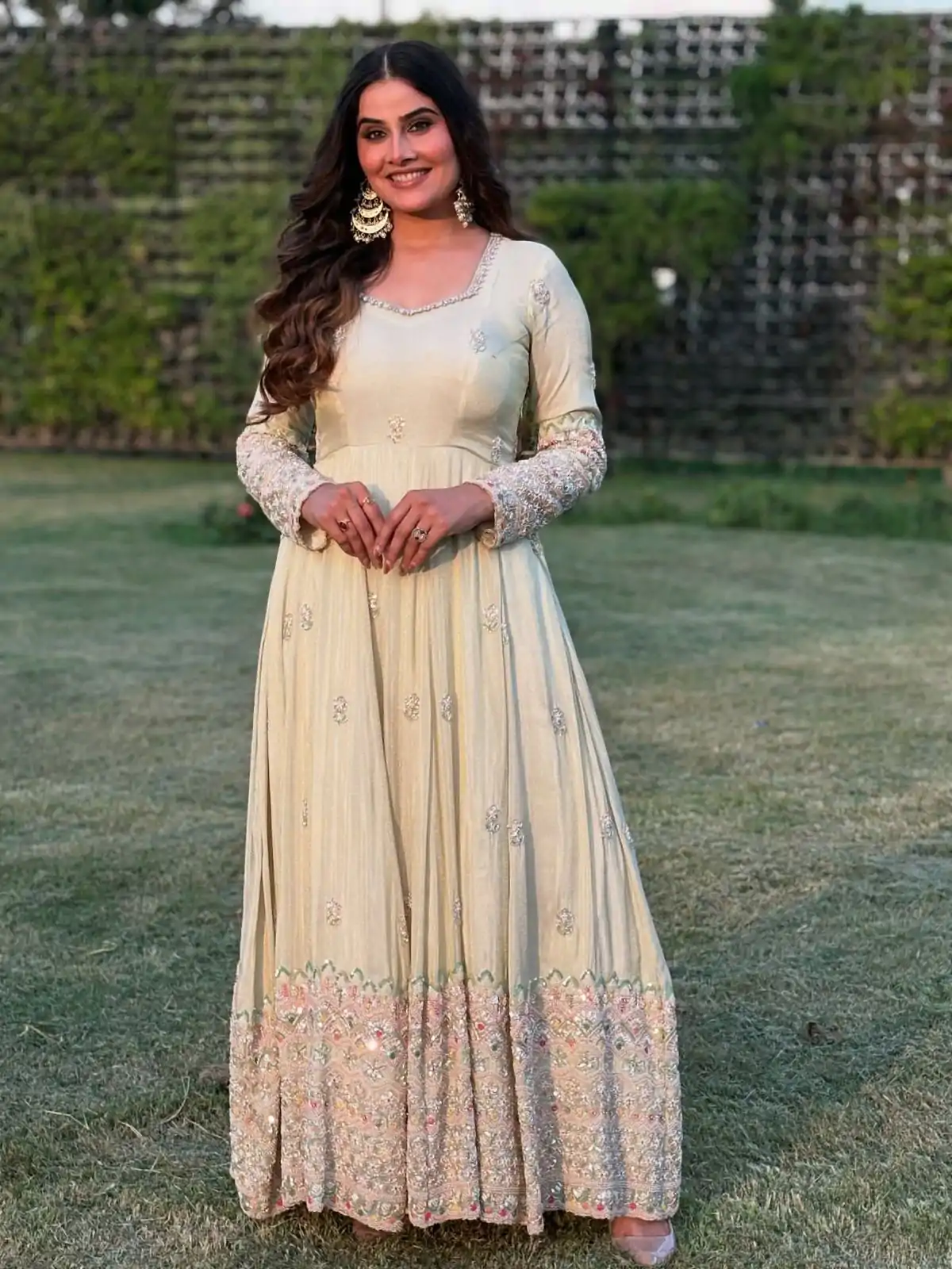 SSR 528 Off White Heavy Georgette With Heavy Embroidery Sequence Work Gown with Embroidery Work. Best Price ₹2399. Delivery 4-6 Working Days. | Gowns, Bollywood Gowns, Creative Gowns, Designer Gowns, Embroidered Gowns, Party Wear Gowns