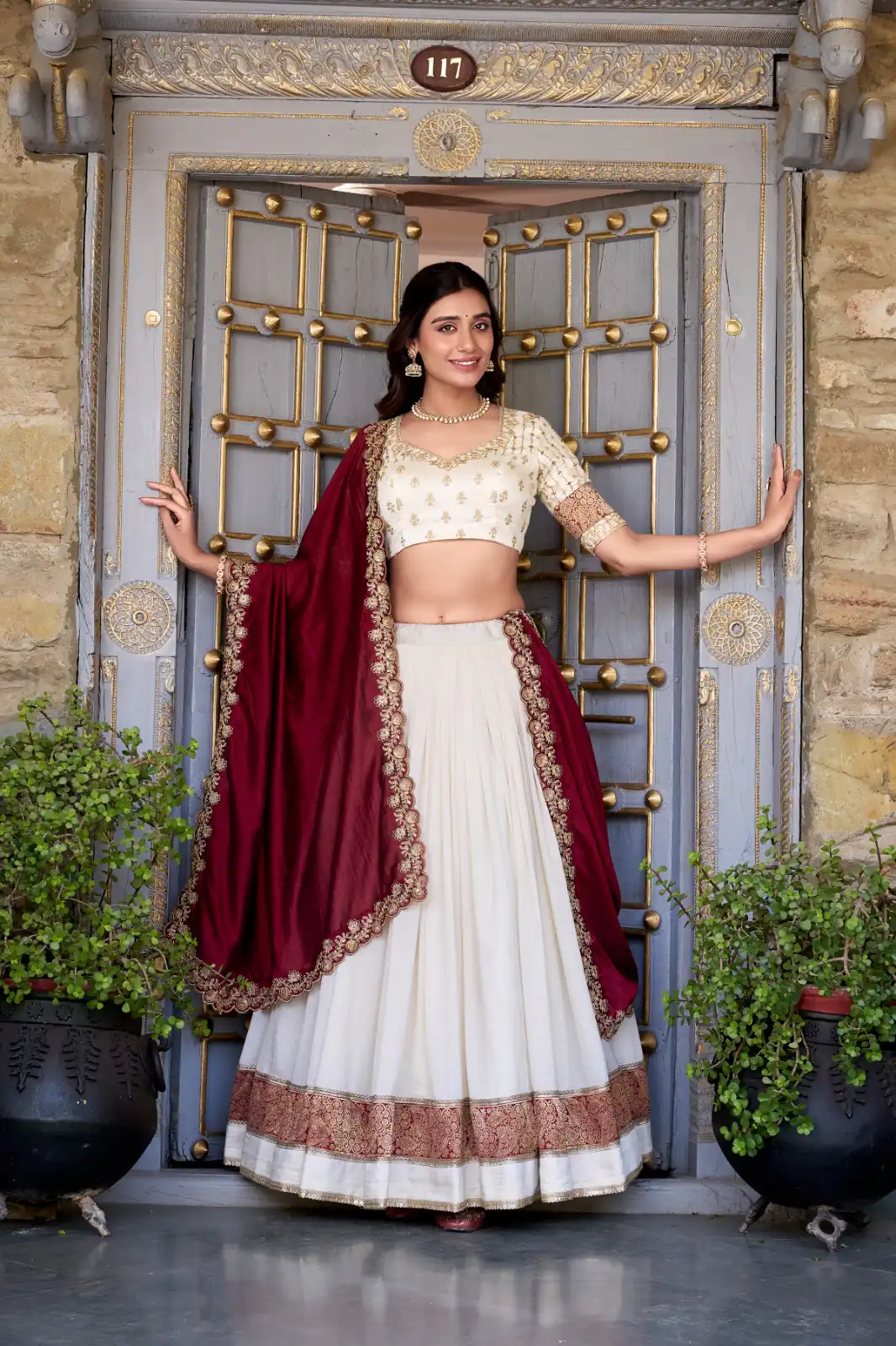 LNB 2049 Off White in Vichitra Silk Embroidery Work & Zari Work Lehenga Choli . Now at just ₹2999. Delivery 4-6 Working Days. Shop now. | Lehenga, Bollywood Lehenga, Creative Lehenga, Designer Lehenga, Embroidered Lehenga, Party Wear Lehenga
