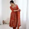 Orange Faux Georgette With Embroidery Gown