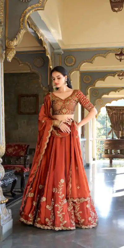 LNB 1427 Orange Rangoli Silk With Sequins Work & Embroidery Work Lehenga Choli. Exclusive Offer ₹3499. Delivery 4-6 Working Days. At 3499 | Lehenga, Bollywood Lehenga, Creative Lehenga, Designer Lehenga, Embroidered Lehenga, Party Wear Lehenga