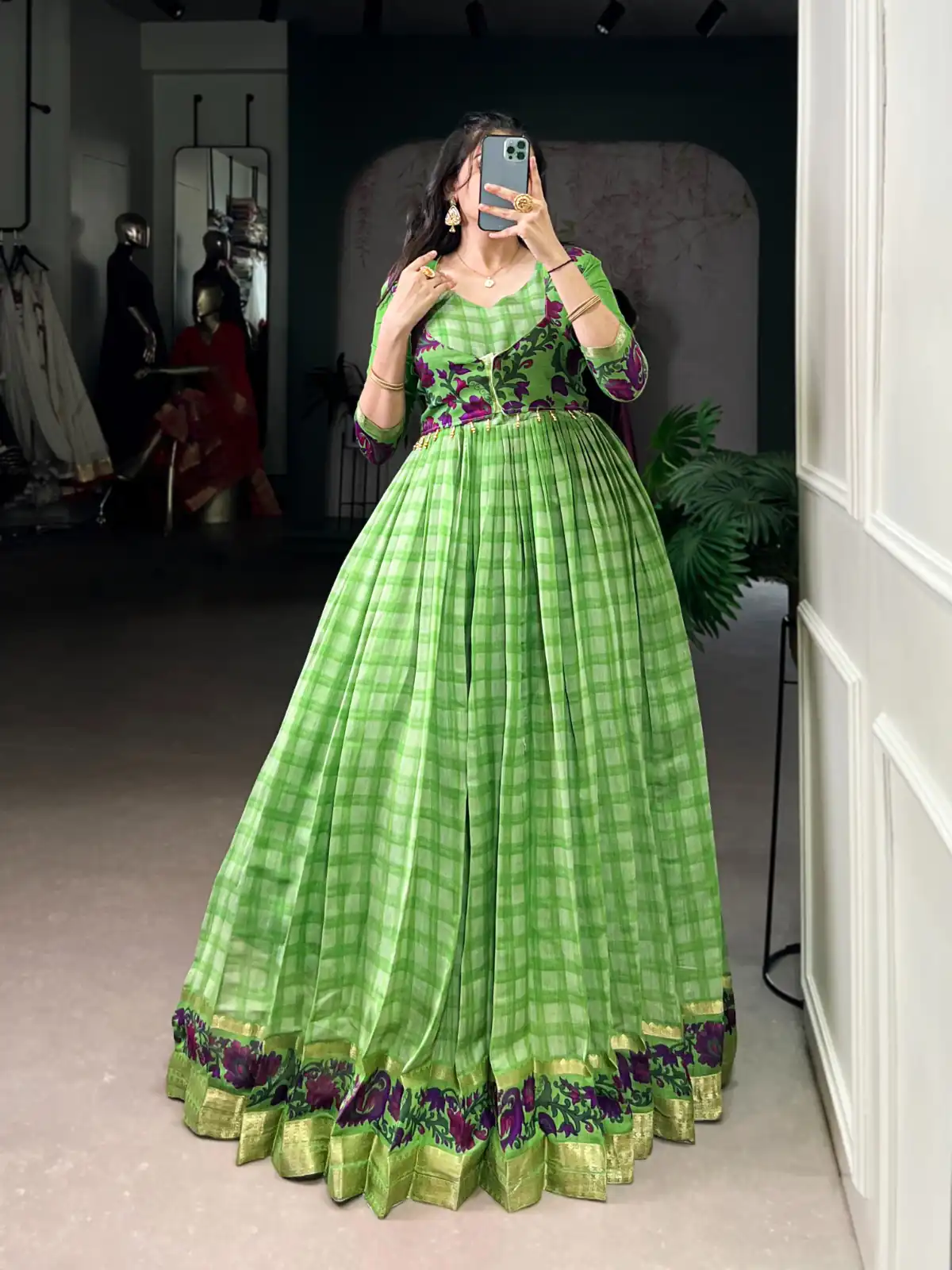 YNF 5034 Parrot Green Polyester Viscose Chanderi Zari Work & Lace Work Gown in . Affordable Price ₹1799. Delivery 4-6 Working Days. Shop now. | Gowns, Bollywood Gowns, Creative Gowns, Designer Gowns, Embroidered Gowns, Party Wear Gowns
