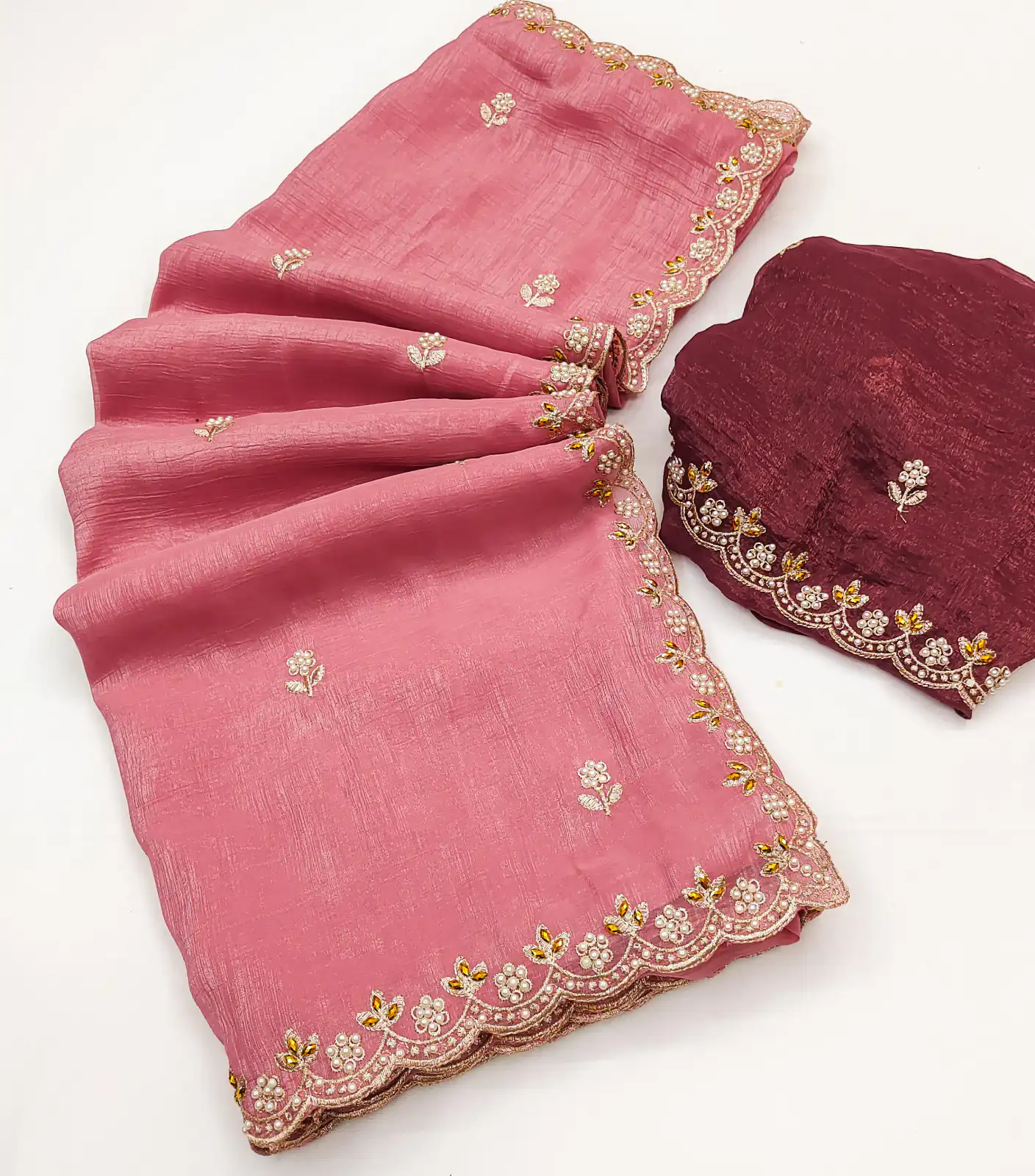 BT 1267 Peach in Crunchy Chiffon Embroidery Work Saree . Wedding, Party, Festive, Events, Exclusive Offer ₹1749. Delivery 4-6 Working Days. Shop now. | Sarees, Bollywood Sarees, Creative Sarees, Designer Sarees, Embroidered Sarees, Ethnic Saree, Modern Digital sarees, Party Wear Sarees