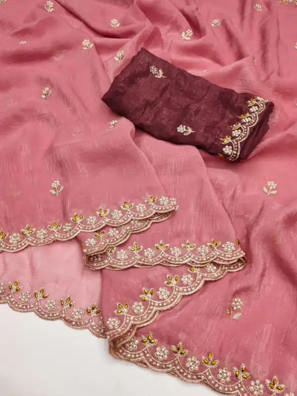 BT 1267 Peach in Crunchy Chiffon Embroidery Work Saree . Wedding, Party, Festive, Events, Exclusive Offer ₹1749. Delivery 4-6 Working Days. Shop now. | Sarees, Bollywood Sarees, Creative Sarees, Designer Sarees, Embroidered Sarees, Ethnic Saree, Modern Digital sarees, Party Wear Sarees