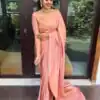 Peach Soft Lichi Silk Lace Work Border Saree