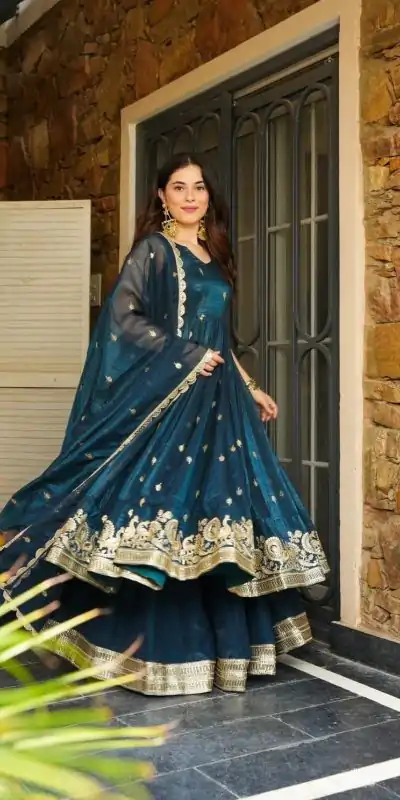 SSR 521 Peacock Blue Crunchy Silk Embroidery Work Salwar Suit Wedding, Party, Festive, Events, Navratri Garba, Anniversary, Haldi,Best Price ₹2449. | Jump Suits, Salwar suit, Casual Suits, Creative suits, Designer Suits, Palazzo Suits, Party Wear Suits, Patiala Suits, Straight Suits