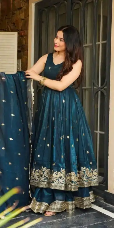 SSR 521 Peacock Blue Crunchy Silk Embroidery Work Salwar Suit Wedding, Party, Festive, Events, Navratri Garba, Anniversary, Haldi,Best Price ₹2449. | Jump Suits, Salwar suit, Casual Suits, Creative suits, Designer Suits, Palazzo Suits, Party Wear Suits, Patiala Suits, Straight Suits