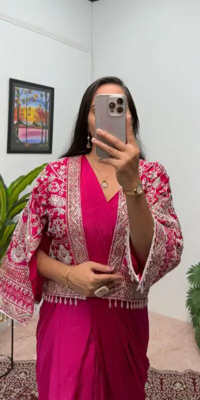 ST 1086 Pink Color Chinnon With Fully Embroidery Koti Ready To Wear Saree Wedding Party, Festive, Events Etc.4-6 Working Days@2049/- only | Gowns, Bollywood Gowns, Creative Gowns, Designer Gowns, Embroidered Gowns, Party Wear Gowns, Straight Suits