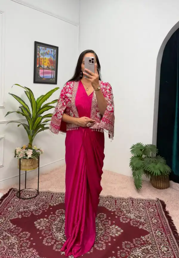 ST 1086 Pink Color Chinnon With Fully Embroidery Koti Ready To Wear Saree Wedding Party, Festive, Events Etc.4-6 Working Days@2049/- only | Gowns, Bollywood Gowns, Creative Gowns, Designer Gowns, Embroidered Gowns, Party Wear Gowns, Straight Suits