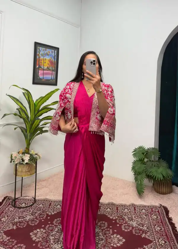 ST 1086 Pink Color Chinnon With Fully Embroidery Koti Ready To Wear Saree Wedding Party, Festive, Events Etc.4-6 Working Days@2049/- only | Gowns, Bollywood Gowns, Creative Gowns, Designer Gowns, Embroidered Gowns, Party Wear Gowns, Straight Suits