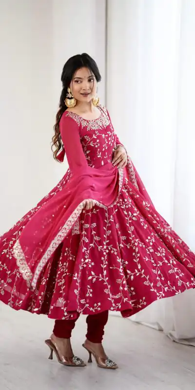 SRK 5299 Pink Faux Georgette With Sequence Work Perfect for Wedding, Party, Lohri, Temple Visit, Ganesh Chaturthi Festive, Events, 4-6 Working Days At 2149 | Gowns, Bollywood Gowns, Creative Gowns, Designer Gowns, Embroidered Gowns, Party Wear Gowns