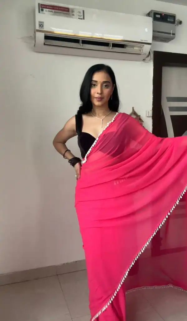 SC 239 Pink Georgette With Lace Work & Lace Border Saree . Wedding, Party, Festive, Events, Exclusive Offer ₹1599. Delivery 4-6 Working Days. Shop now. | Sarees, Bollywood Sarees, Creative Sarees, Designer Sarees, Embroidered Sarees, Ethnic Saree, Modern Digital sarees, Party Wear Sarees