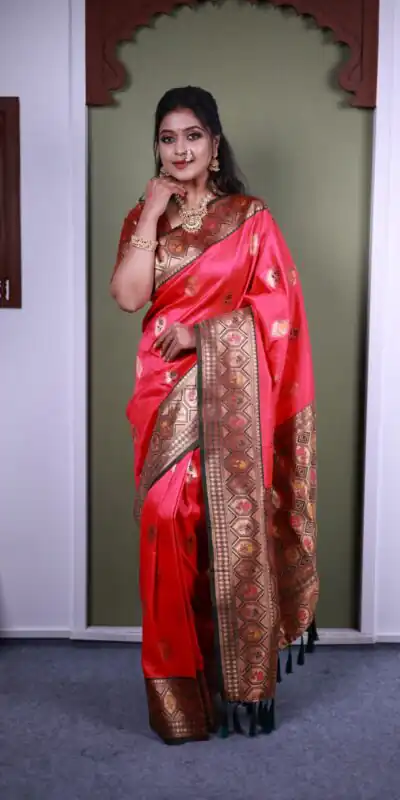 Pink Soft Paithani Silk Zari Work Lace Saree