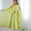 SRK 5293 Pista With Crunchy Silk With Fully Flair with Lace Work & Embroidery Work Anarkali Gown . Introductory Price ₹2149. Delivery 4-6 Worki | Gowns, Bollywood Gowns, Creative Gowns, Designer Gowns, Embroidered Gowns, Party Wear Gowns