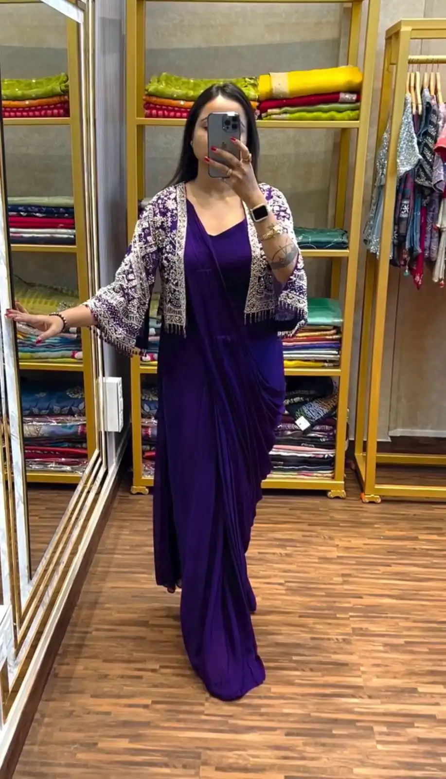 ST 1086 Purple Color Chinnon With Fully Embroidery Koti Ready To Wear Saree Wedding Party, Festive, Events Etc.4-6 Working Days@2049/- only | Sarees, Bollywood Sarees, Creative Sarees, Designer Sarees, Embroidered Sarees, Ethnic Saree, Modern Digital sarees, Party Wear Sarees